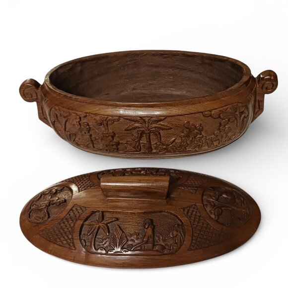 Vintage Madagascar Carved Wood Dish Tribal Handcrafted Decorative Art Piece - Picture 10 of 16